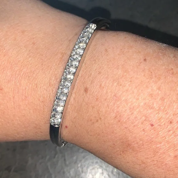 Swarovski Crystal Pave Silver Bangle Bracelet - Picture 3 of 9